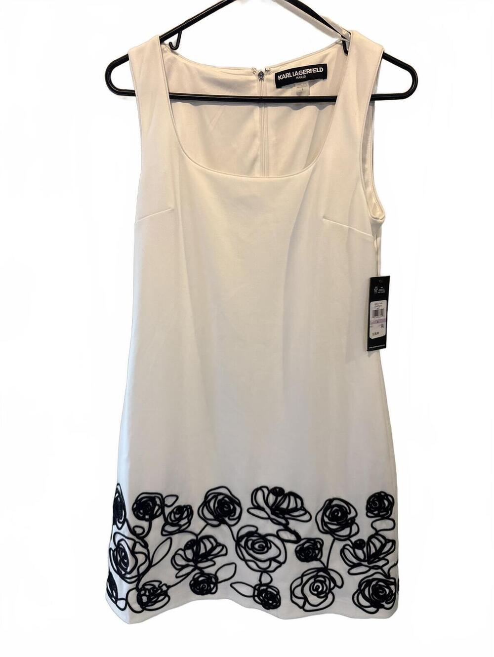 Karl Lagerfeld White Sleeveless Dress with Black Floral Detail